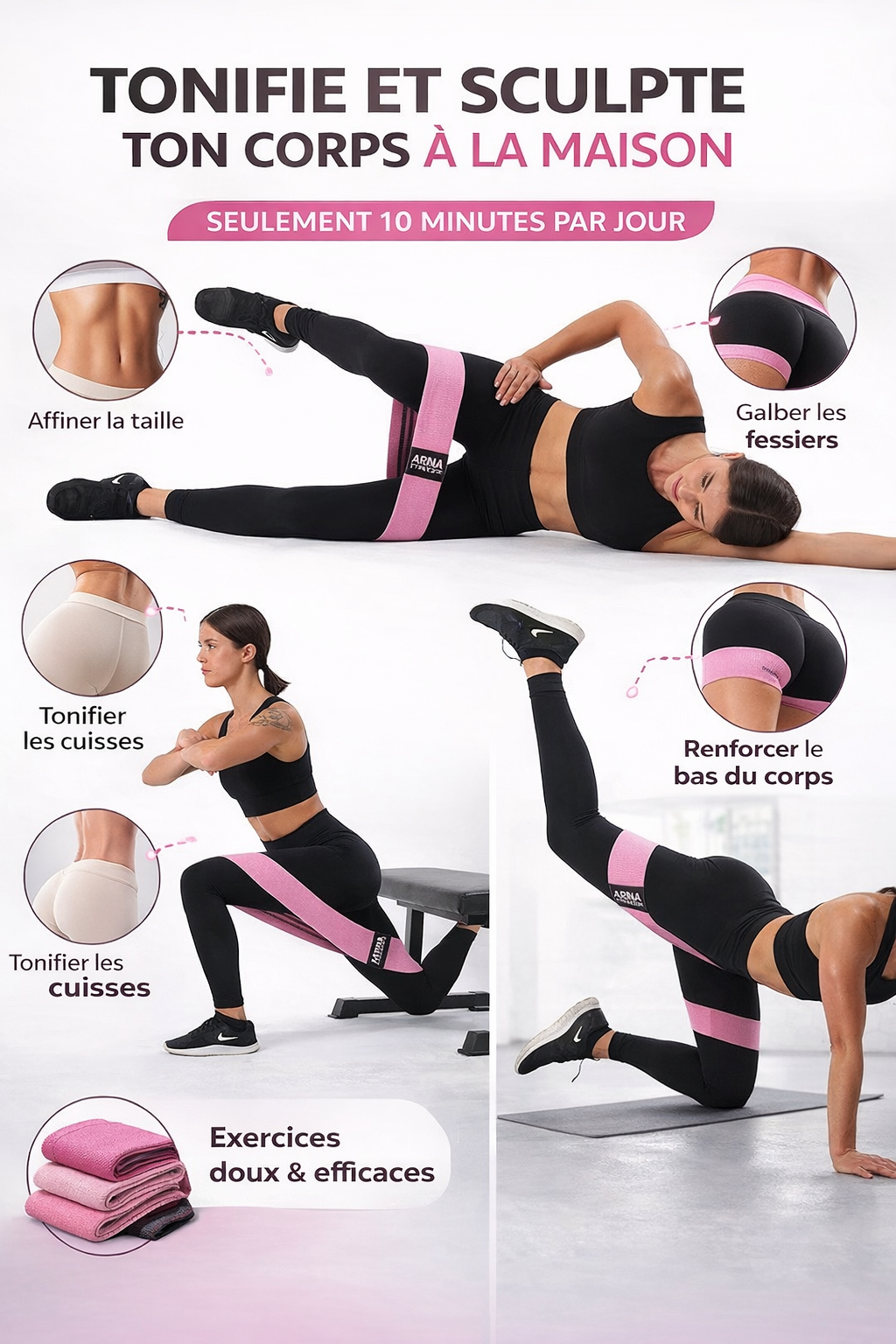 Pack MoveHer™ – Bandes de Résistance en Tissu PREMIUM + eBook OFFERT Programme Fitness Femme (4 semaines)